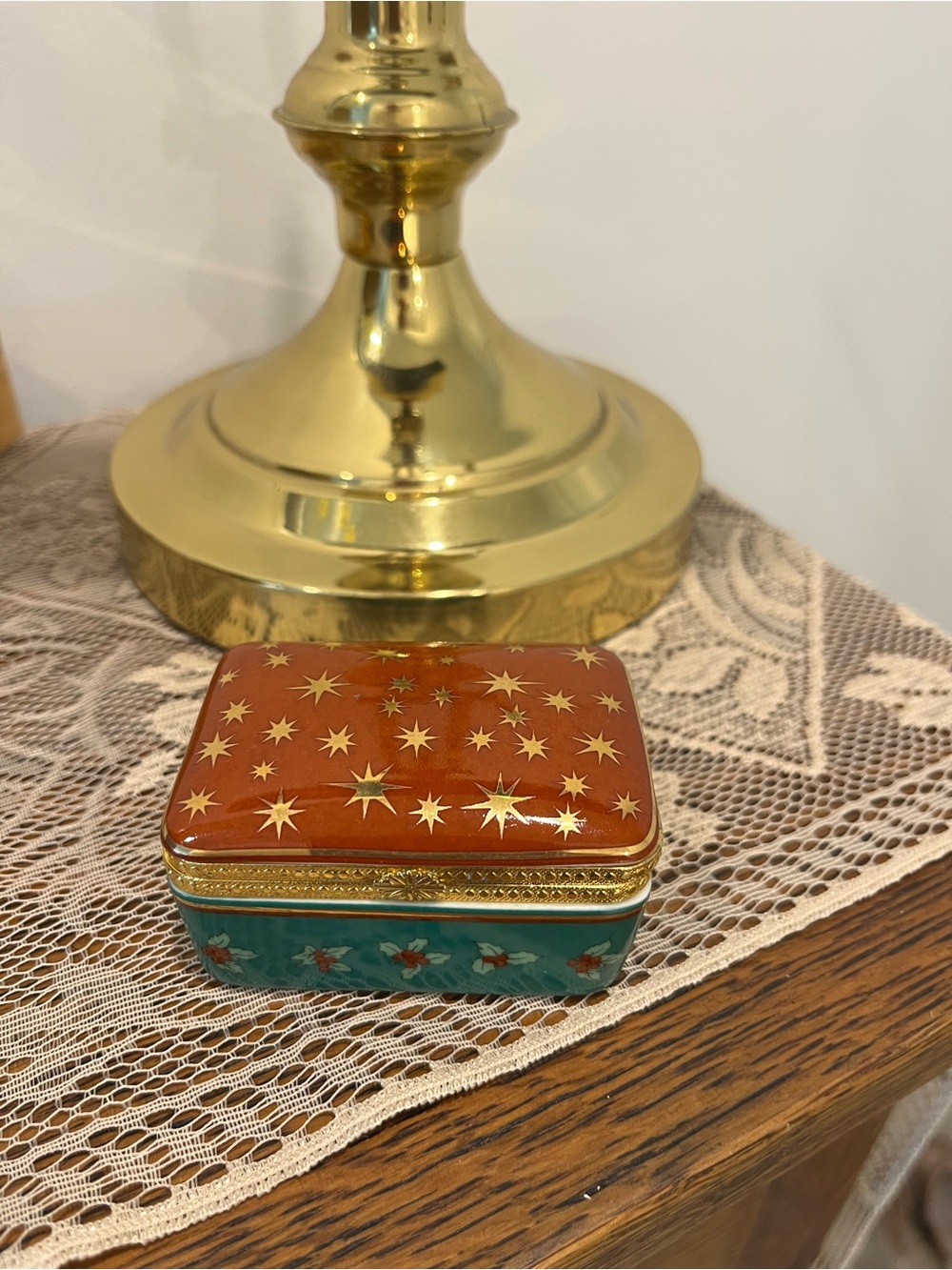 Mikasa Star Motif Trinket Box - Rust Red & Teal with Gold Accents